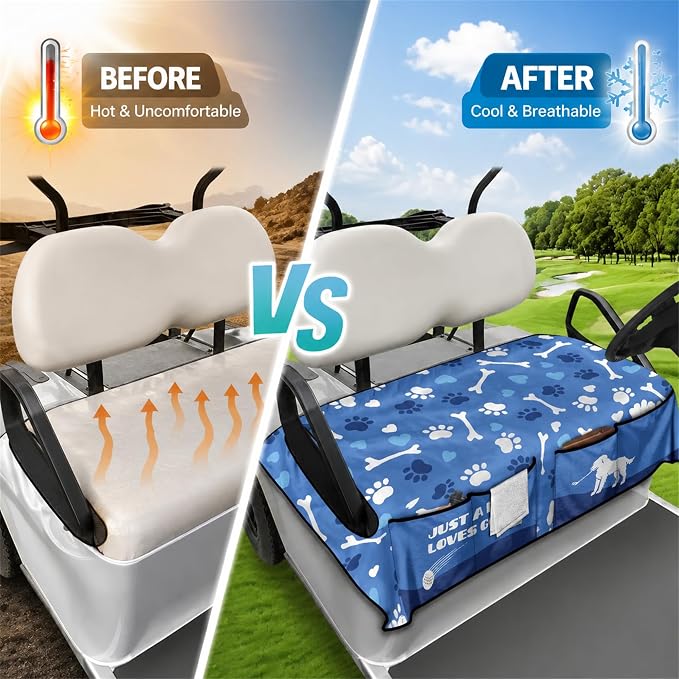 Dog Paw Golf Cart Seat Covers, Universal Golf Accessories with Pockets, Non Slip Towel Blank for Club Car