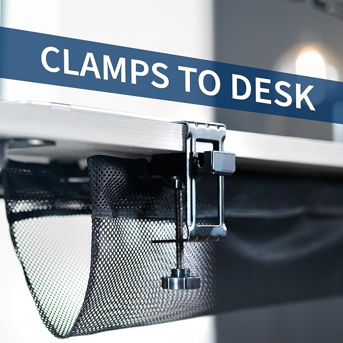 VIVO No Drill Clamp-on 44 inch Mesh Net Under Desk Cable Management Wire Organizer, Adjustable Home Office Standing Desk Cord Storage Sleeve, Black, DESK-AC44MH