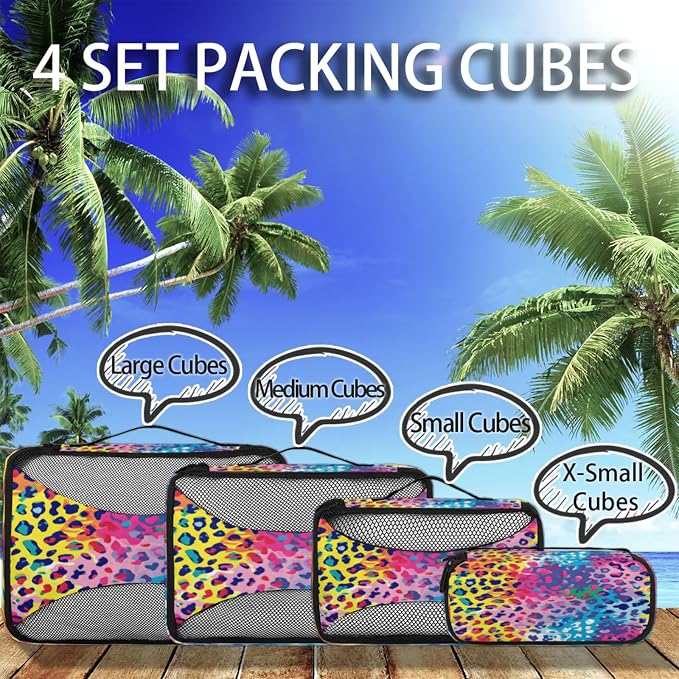 4 Set Packing Cubes for Travel, Leopard Print Packing Cubes for Women, Travel Luggage Packing Organizers, Packing Cube Set, Leopard Cheetah