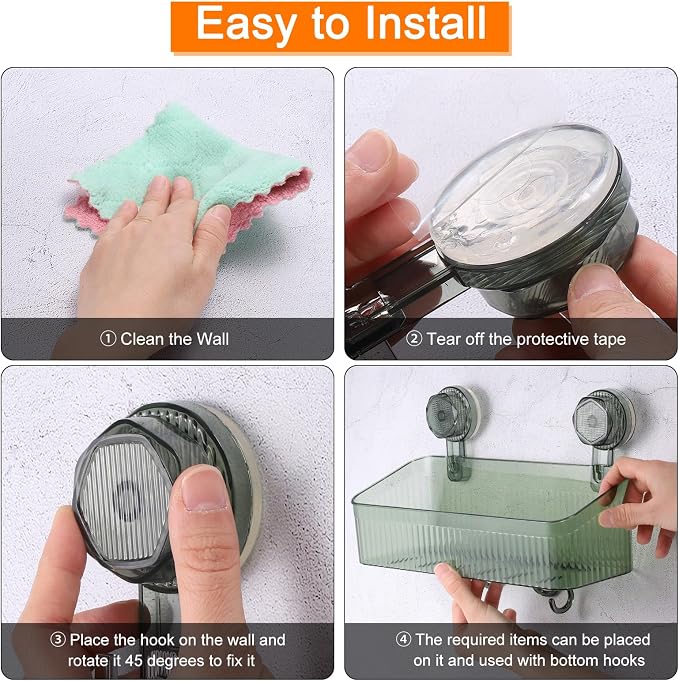 uxcell 1Pcs Suction Cup Shower Caddy with Hooks, 3.7 Inch Suction Cup Shower Organizer Shelf Wall Mount Dispenser Rack Storage Shelf for Bathroom Kitchen, Clear
