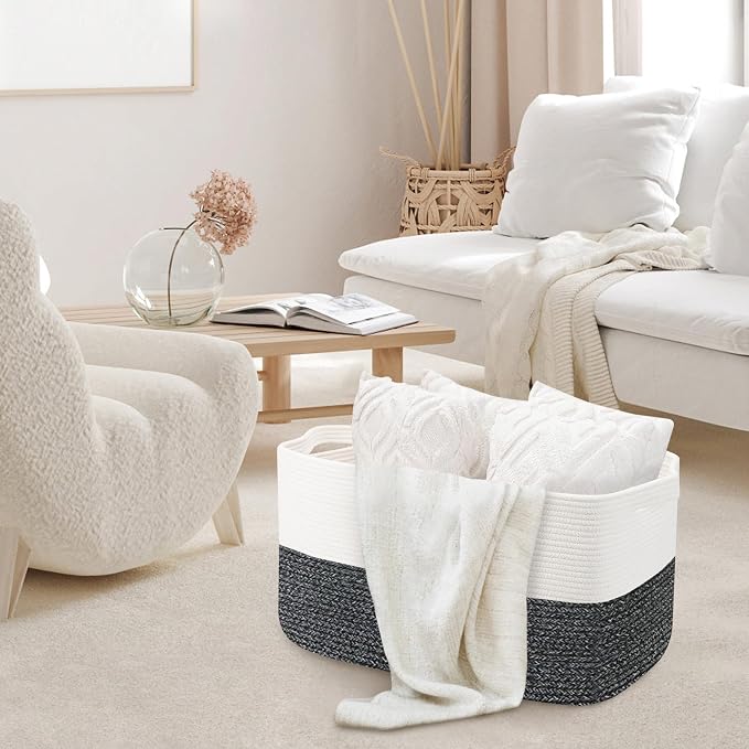MEGASKET Extra Large Toy Box, 22" x 17" x 12" Rectangle Blanket Basket Living Room, Woven Cotton Rope Baskets for Storage, Soft Toy Storage Organizer Bin Chest, Kids Toy Box fo Living Room