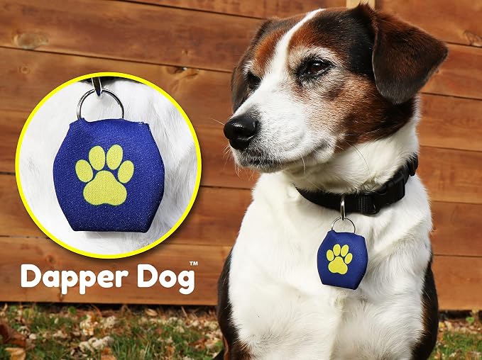 Dapper Dog - Dog Tag Silencer with Tag Ring (Dark Blue with Yellow Paw Print)