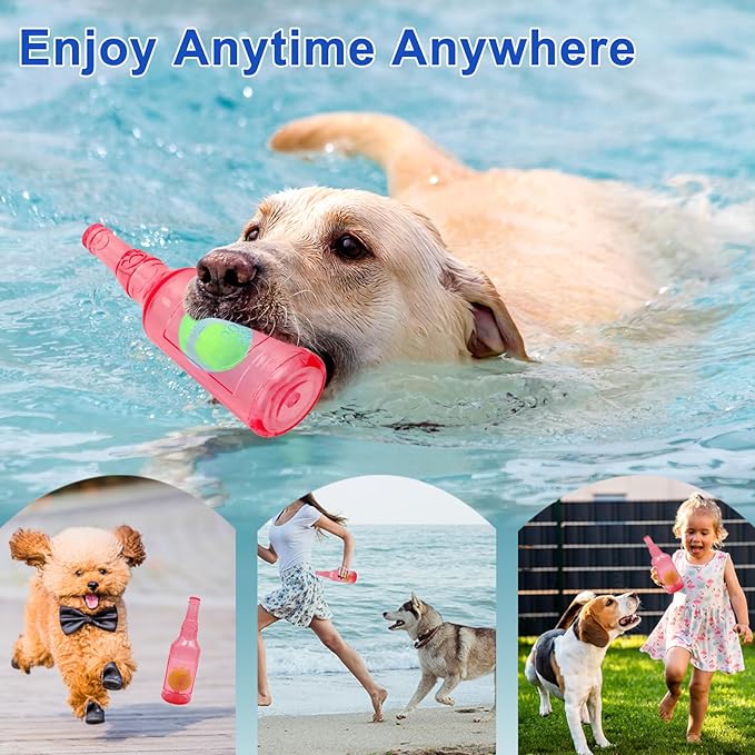 Ball in Bottle Dog Toy - Interactive Crunch and Play Bottle with Tennis Ball Inside for Dogs, Squeaky Puppy Toy(Pink, Large)