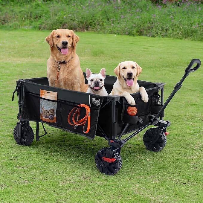 TIMBER RIDGE 600L Beast Wagon 26" W Extra Wide All Terrain Folding w/Big Wheels, Cargo Net & Tailgate, 400lbs Heavy Duty Portable Cart 54.5" L Large Collapsible Wagons for Camping, Sports, Dogs, Black