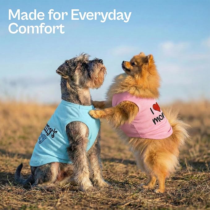 Parisian Pet 2 Pack Dog Shirts – 100% Cotton Shirts for Small Dogs Boys – Sleeveless Mommy’s Love Dog Clothes – Breathable and Lightweight Pet Apparel - Stretchy Summer T Shirts for Dogs