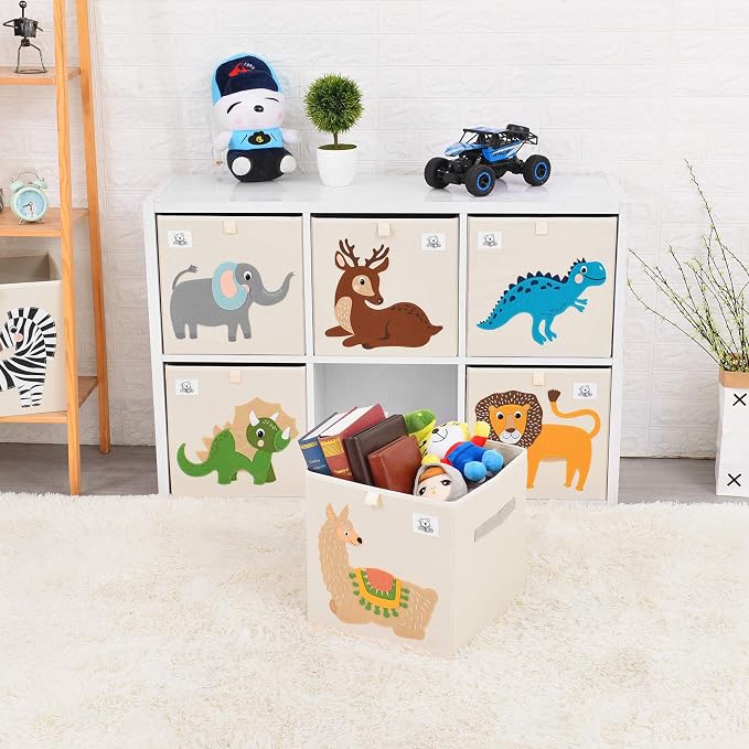 13 Inch Animal Cube Storage Bins, Foldable Fabric Kids Toy Box & Toy Chest | Kids Storage Cubes, Toy Storage Organizer Basket for Toddlers, Boys and Girls, Playroom and Nursery (Zebra)