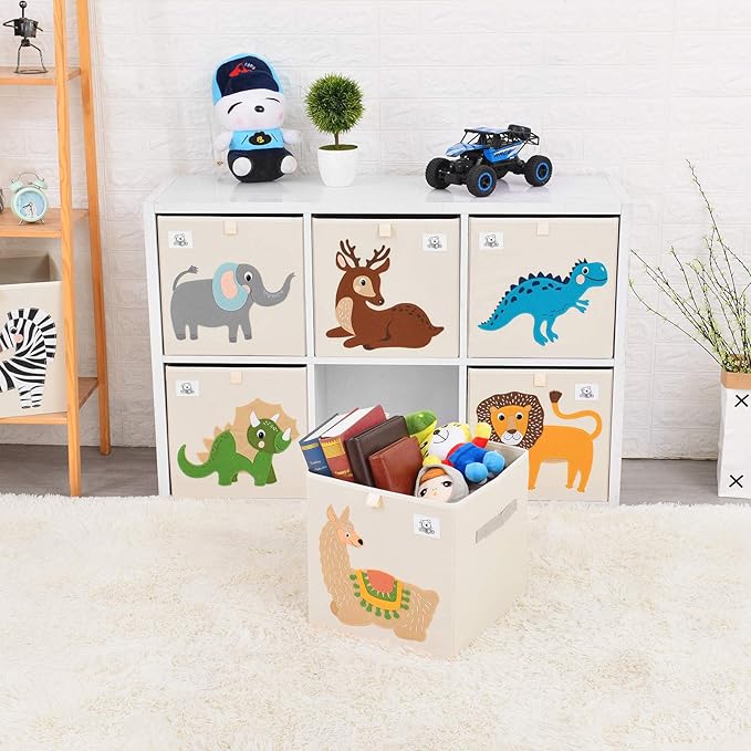 13 Inch Animal Cube Storage Bins, Foldable Fabric Kids Toy Box & Toy Chest | Kids Storage Cubes, Toy Storage Organizer Basket for Toddlers, Boys and Girls, Playroom and Nursery (Lion)