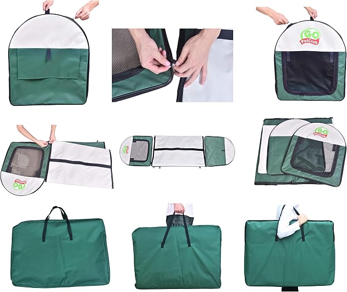 Go Pet Club 18" Rounded Top Soft Collapsible Dog Crate, Portable Pet Carrier, Thick Padded Pet Travel Crate for Indoor & Outdoor, Soft Sided Pet Foldable Kennel Cage with Durable Mesh Windows, Green