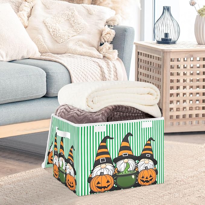 Pumpkin Hat Fabric Storage Bins with Lid Closet Storage Basket 40L | Decorative Storage Boxes, 300D Oxford Cloth, Hollow Board Frame, Flip Top Velcro Lid, 16.5x12.6x11.8 inch, Collapsible Design