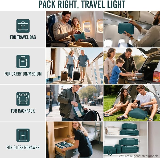Veken 10 Set Packing Cubes for Travel Essentials, Suitcase Organizer Bags in 4 Sizes, Carry-On Luggage Accessories with Laundry Bag, Airplane Must Have with 99-Count Mesh Holes