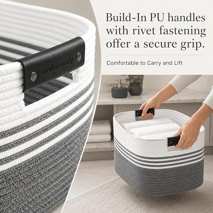 15.4GAL Woven Laundry Basket for Kids, Cute Boho Square storage basket for Living Room Decor, Baby Girls Boys Toys Stuffed Animal Decorative Short Hamper for Dirty Clothes, Bath Towel,Shoes Mix Black