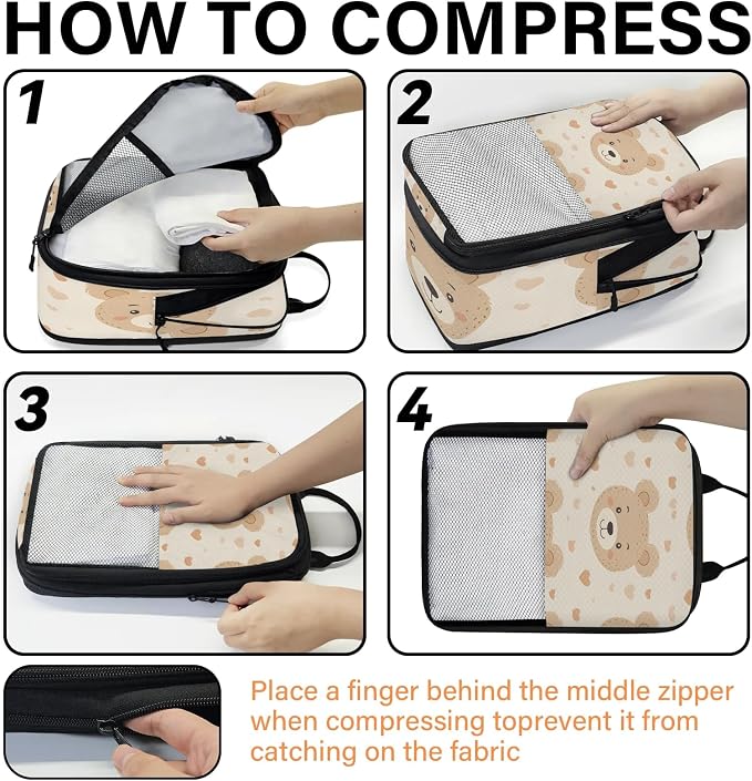 Bear Compression Packing Cubes Cute Bear 6 Set Travel Packing Cubes for Suitcases Lightweight Expandable Organizers