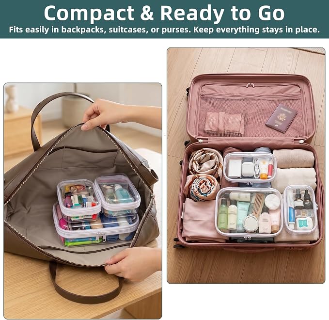 Clear Hard Shell Zipper Cases(3 Packs), Plastic Hard Sided Zippers Pouches Clear Hardshell Pencil Case For Storage, Diaper Bag Organizer Bliss Bins 2*Small/1*Medium