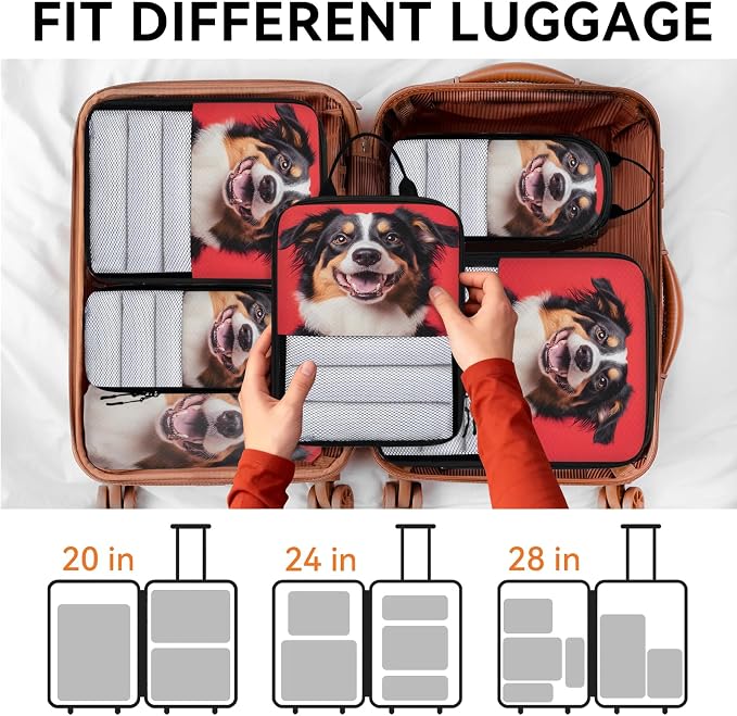 Dog Puppy 6 Set Compression Packing Cubes Cute Dogs Expandable Packing Organizer for Travel Accessories Luggage Suitcase Bag