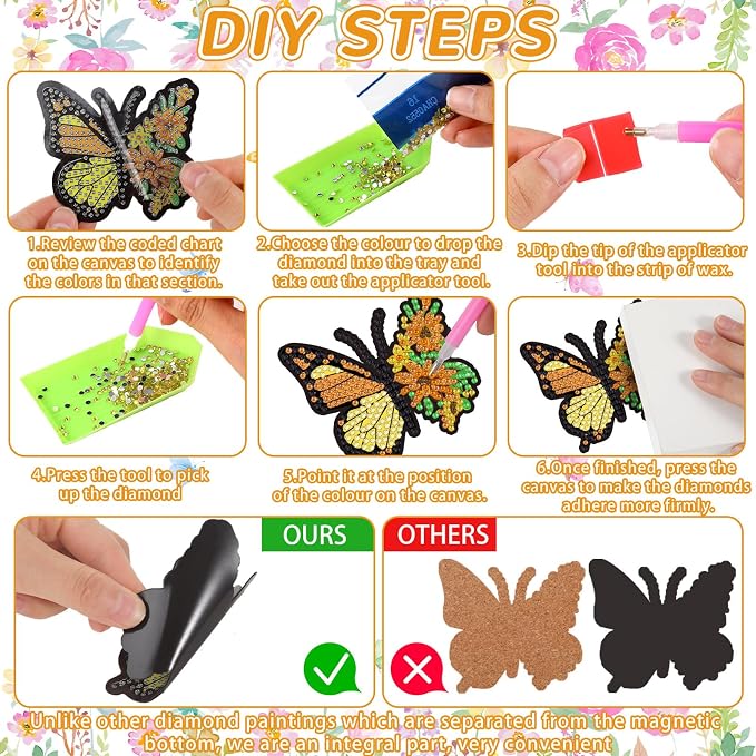 Umigy 20 Pcs Butterfly Diamond Painting Magnets Butterfly Diamond Art Stickers Refrigerator Painting Kits for Christmas Fridge Stickers(Butterfly)