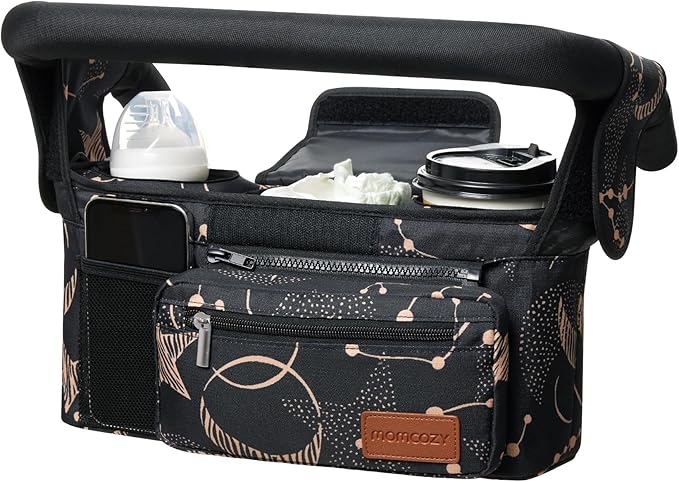 Momcozy Universal Baby Stroller Organizer, 2 Insulated Cup Holder, Detachable Zippered Pocket, Adjustable Shoulder Strap, Large capacity for baby essentials, Compact Design Fits Any Strollers | Detachable Phone Bag and Shoulder Strap, Fits for Uppababy...
