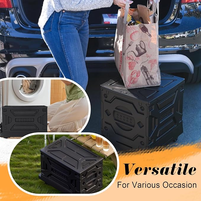 VECELO 88LHeavy-Duty 2-in-1 Foldable Utility Cart, Large Capacity Rolling Crate, Thickened Material with Silent Swivel Wheels, Dual Modes (Basket/Flatbed) for Grocery, Laundry, Camping, White