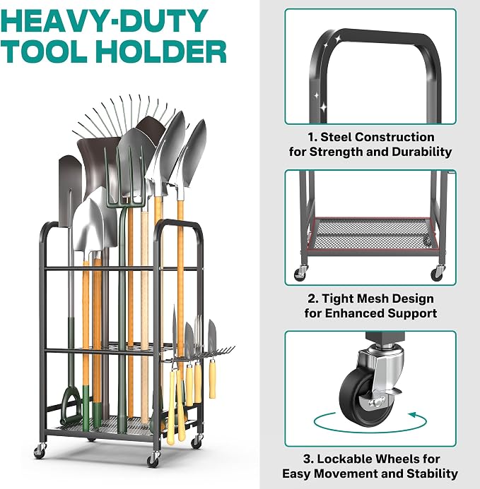 EVERHANGER Garden Tool Organizer and Storage, Yard Tool Stand | Garage Tool Rack Organization for Indoor/Outdoor Use