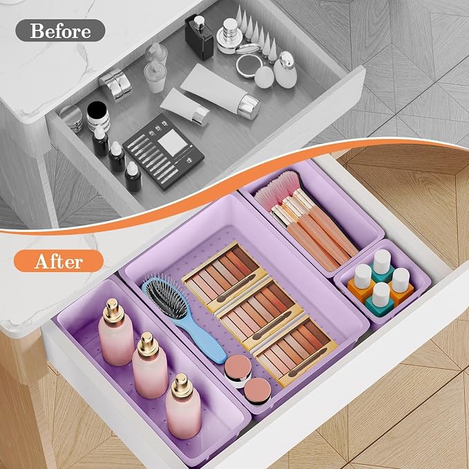 SpaceHacks 25 PCS Plastic Drawer Organizer, 4-Size Versatile Organizer Trays & storage Bins