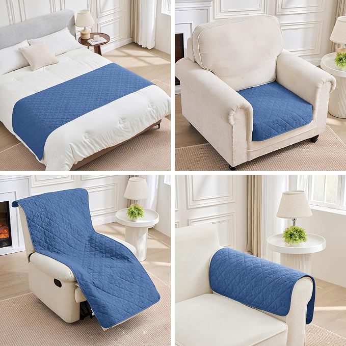 PAWFINITY Waterproof Couch Covers for Dogs, Pet Blanket for Sofa Washable | Paw Print Quilted, Hair Resistant, Anti Cat Scratch, Pee Proof Furniture Protector for 3 Seat Sofa and Bed, 30x80 Inch, Blue