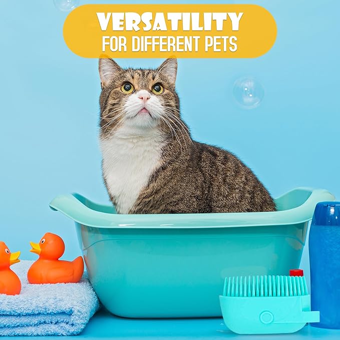 Cat Dog Bath Brush Scrubber - Silicone Bath Brush for Dogs Scrubber Brush Cat Grooming Brush Exfoliating Shampoo Massage Brush - Shower Brush Soft Bristle Hair Brush Dog Scrubber with Soap Dispenser