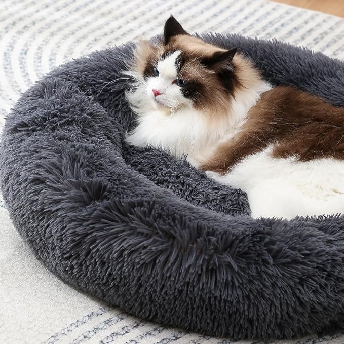 Dogs Bed for Small Dogs, Machine Washable, Anti-Anxiety, Pet beds, 24in | Calming Cat Beds, Faux Fur Pillow, Orthopedic Large Pet Cuddler, Deep Sleeping, Up to 28 Lbs