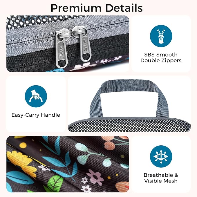 BAGAIL 4 Set/6 Set/8 Set Compression Packing Cubes Travel Accessories Expandable Packing Organizers (Half Mesh, 6-Black Floral)