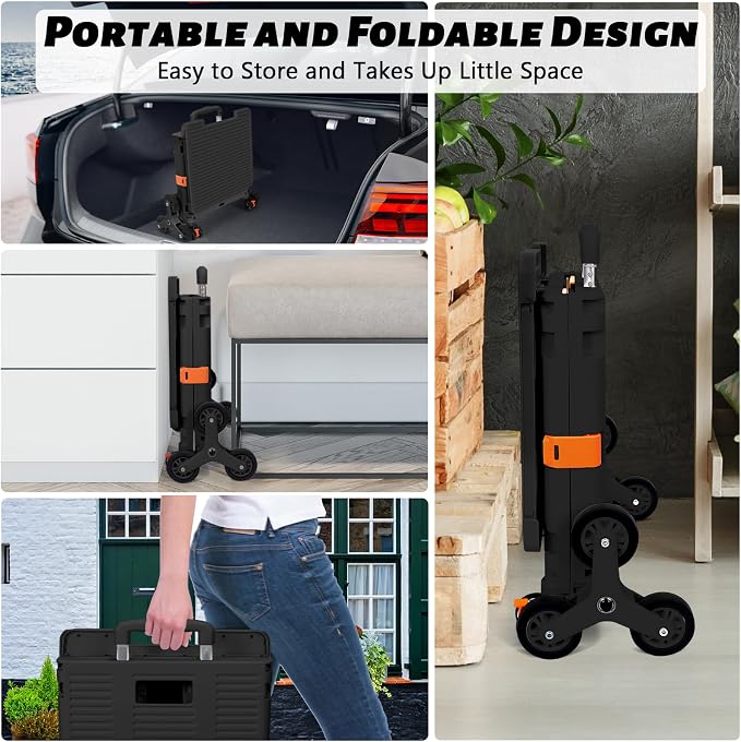 Foldable Utility Cart Collapsible Portable Crate Rolling Carts with Stair Climbing Wheels Tote Basket with Magnetic Lid Telescopic Cover Wear-Resistant 360°Rotate Wheel Noiseless for Shopping Office