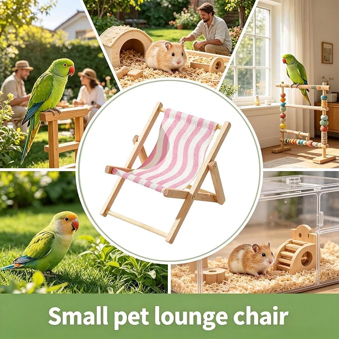 Small Pet Lounge Chair Recliner – Habitat Furniture Decor | | Mini Wooden Resting Bed For Guinea Pigs, Hamsters & Bunny; Cute Cage Accessary & Lounge Sofa For Small Animal Enclosure