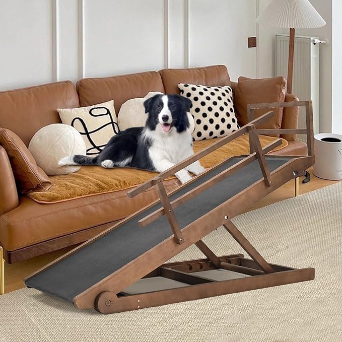Dog Ramp for Bed & Couch, Foldable Wooden Pet Ramp, 5 Adjustable Heights | Height up to 31", Portable Dog Ramp with Non-Slip Rubber Surface & Safety Railings, Pet Ramp for Small, Large, Senior Dogs