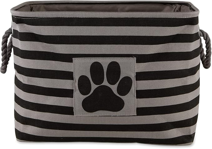 Bone Dry Pet Storage Collection Striped Paw Patch Bin, Black, Large Rectangle