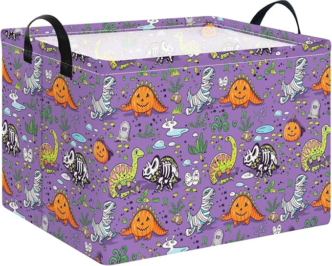 NTAO Gift Storage Basket Empty for Halloween, Storage Bin with Handles, Room Decor, Book Box(Halloween Dinosaurs)