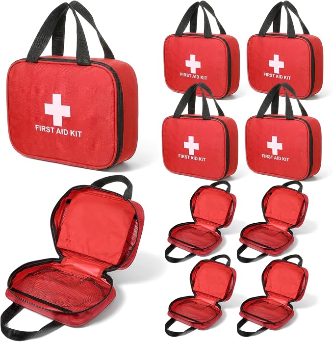 10 Pieces Empty First Aid Bag, Compact First Aid Kit Bag Empty with Dual Handles, Red Oxford Fabric Medical Pouch for Home, Car, Camping, Hiking, Travel Emergency