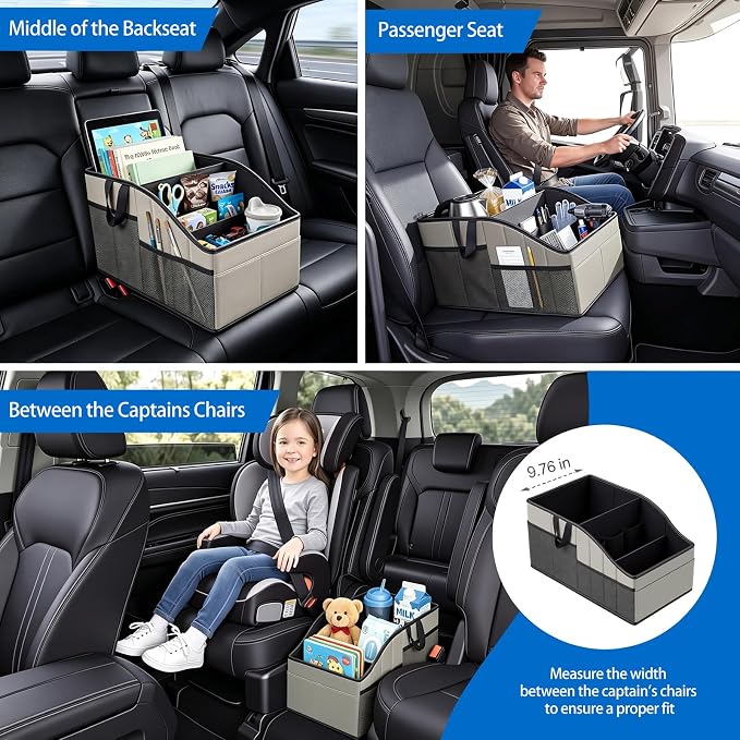 WHHMK Sturdy Leather Car Storage Support Up to 33 LB of Weight, Grey | Car Backseat Organizers, Front Seat Organizer, Floor Organizer and Storage Used for SUV Truck Toy Snack Water Bottle Holder