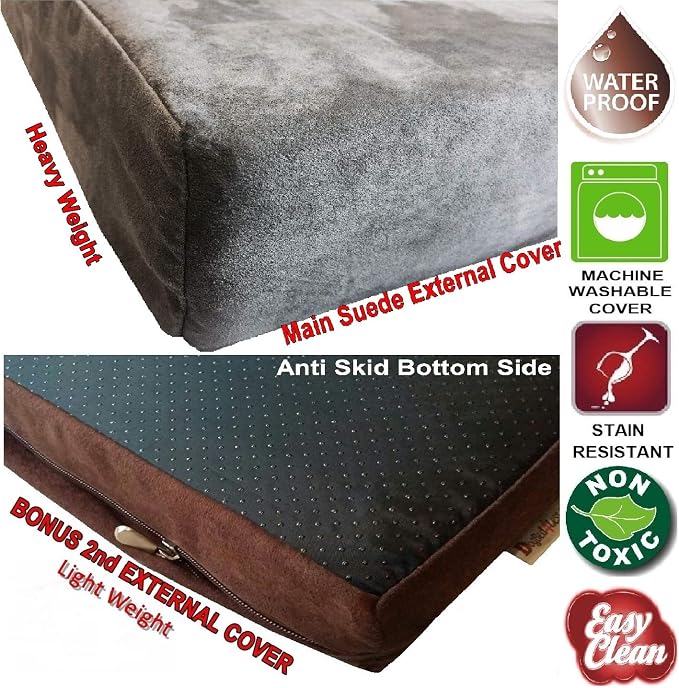 Dogbed4less Orthopedic Gel Memory Foam Pet Dog Bed, Waterproof Liner with External Microsuede Cover and Bonus Antislip Cover (Microsuede Gray, 55"X47"X4" Inches)
