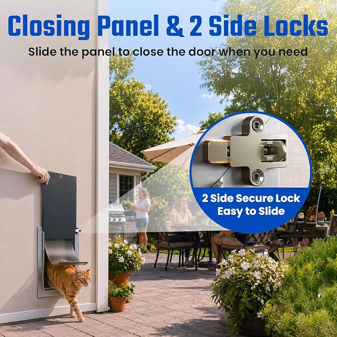 Cat Door for Wall, Small Pet Door, Heavy Duty Doggy Door, All Aluminum Frame, 2 Magnetic Flaps, Energy Efficient, Telescoping Tunnel, Sliding Lock Panel, Easy to Install (Pets Up to 22 LB) | 2 Magnetic Flaps, Energy Efficient, Wide Telescoping Tunnel, ...