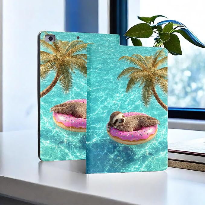 for Microsoft Surface Go 4/3/2/1-10.5" 2021 Tablet Case,Auto Wake/Sleep,Adjustable Stand Protective Cover - Cute Sloth Donut Pool
