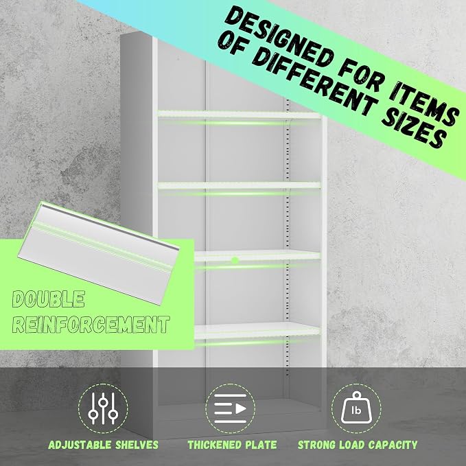 Crownland 72" Metal Storage Cabinet, Lockable Garage Storage Cabinets, High Office Cabinet with Adjustable Shelves for Home Office, Pantry, Garage, Classroom, File(White-Narrow Size)