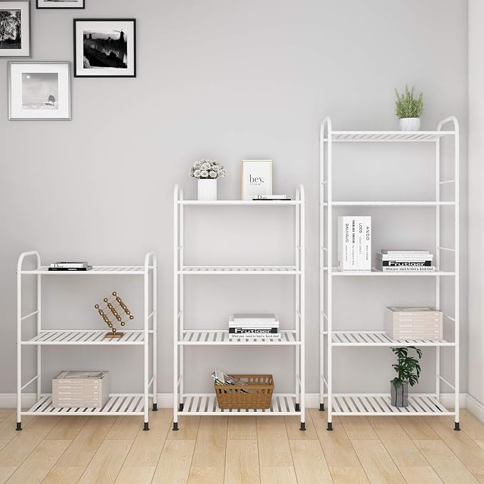 JSB 4-Tier Adjustable Shelving Unit, Heavy Duty Storage Rack Organizer Metal Corner Shelf for Kitchen Living Room Laundry Pantry Bathroom (White, 4 Tier)…