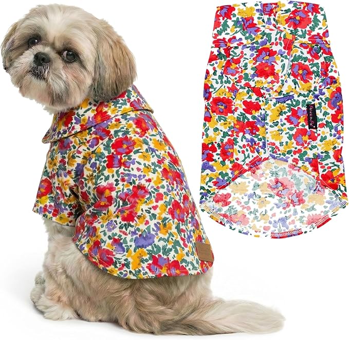 Parisian Pet Floral Dog Shirt - Cotton Clothes for Medium Dogs - Stylish Dog Beach Outfit - Lightweight and Soft Puppy Clothes - Trendy Camp Tshirts for Dogs - Comfortable Summer Vacation Pet Apparel
