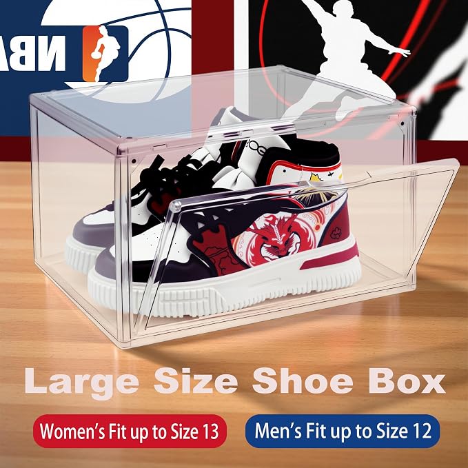 1 Pack Acrylic Shoe Boxes for Flat, Loafer & Small Space, Fits Size 12.5 | Magnetic Side Door, Space-saving Clear Shoe Storage Boxes, Acrylic Display Case, Shoe Containers for Entryway & Sneaker