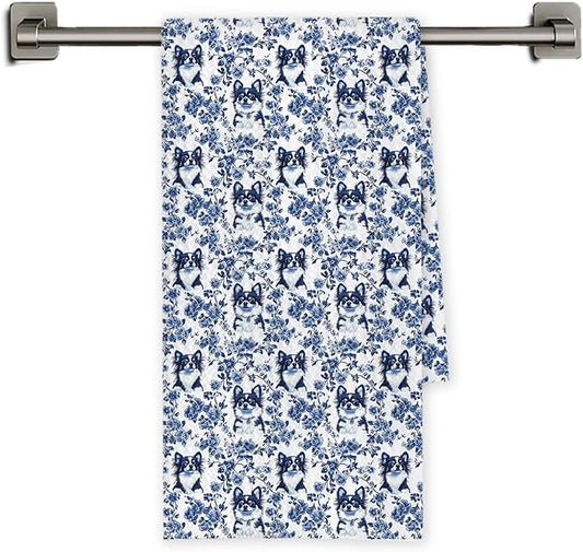 Chicimln Chinoiserie Chihuahua Dog Kitchen Towels, Chihuahua Gifts for Women Men Decorative Hand Towels for Bathroom, Blue and White Dog Dish Tea Towel Drying Cloth for Kitchen Decor, 16x24 Inch