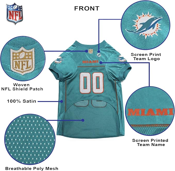 Pets First NFL Miami Dolphins Dog Jersey, Size Medium, Football Shirt Costume for Pet, Dog Sports T-Shirt, NFL Team Clothing for Cats, Licensed Pet Apparel Available in 7 Sizes and 32 Teams