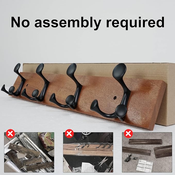 SKOLOO 24-Inch Wood Coat Rack Wall Mount with 4 Triple Hooks - Ideal for Family Entrances, Classrooms, and Pet Supplies Storage - Perfect Coat Hooks for Wall,Mahogany (Sapele), Pack of 2