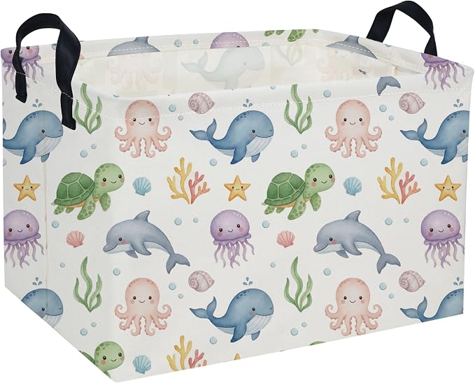 Rectangle Kids Baskets Ocean Basket Cute Storage Bin Fish Box for Room Decor Gift Basket(Cute ocean)