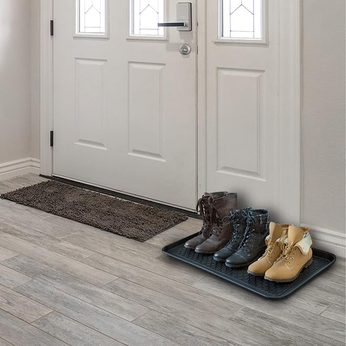 All Weather Boot Tray Set - Set of 4 Large Water-Resistant Plastic Utility Shoe Mats for Indoor and Outdoor Use in All Seasons by Stalwart (Black)