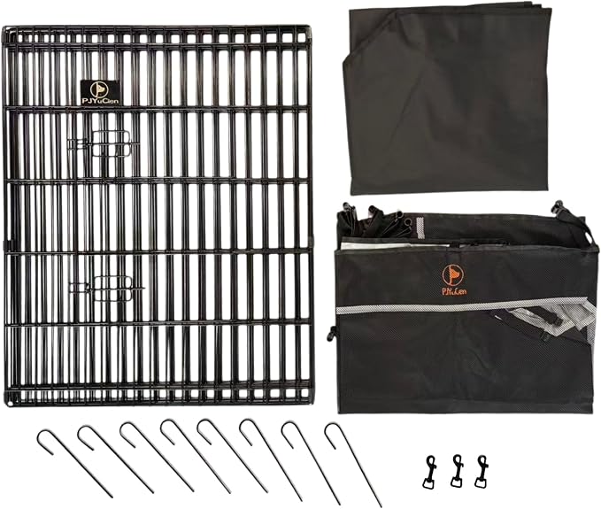PJYuCien Puppy Playpen with Top Cover & Bottom Pad, 8 Panels 30" H, Black | 24"W, Small Pet Safe Sanctuary, Foldable Octagonal Pen, Versatile, Indoor & Outdoor, Backyard Pasture, Protects Floors