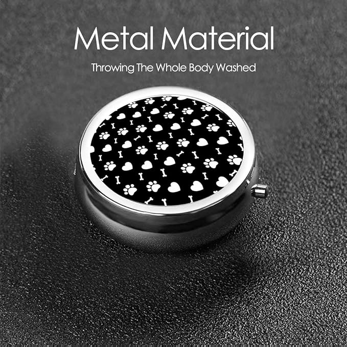 Love Heart Dog Paw Print Portable Pill Organizer | 3 Compartment, With Mirror, For Men Women, For Daily Supplements, Vitamins, Fish Oil, Jewelry, Candy, Travel