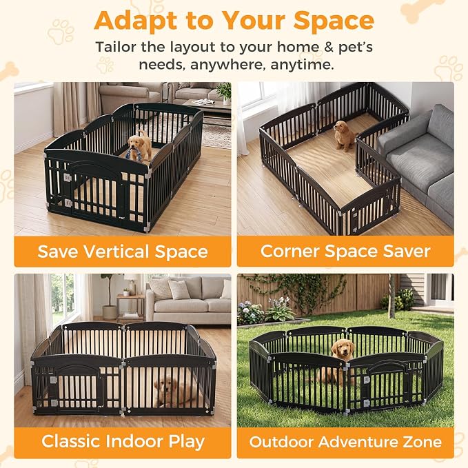 NEWBULIG 8 Panels 24 Inch Dog Playpen, Plastic Pet Play Pen Fence | Portable, Secure Locking Door, Indoor Outdoor Yard RV Camping, Small Medium Dogs, Black
