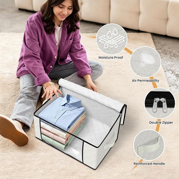 35L Closet Organizers, Foldable Under Bed Storage Containers | Storage Bags with Zippers,Window and Handles for Organizing Bedroom, Closet, Clothing,Organization with Handle